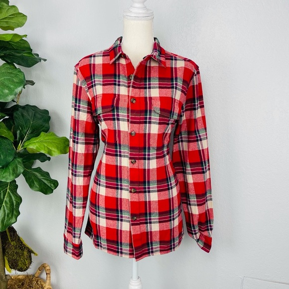Rhythm. LONG SLEEVE PLAID RED COLLAR BUTTON DOWN SHIRT - Picture 1 of 4